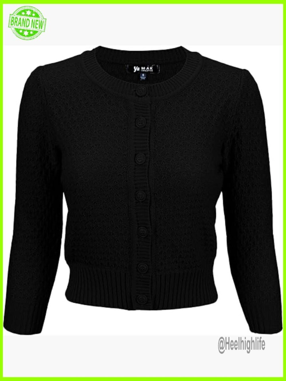 Cropped Cardigan Sweater 3/4 Sleeve Crewneck Button Down Cotton Knit Top